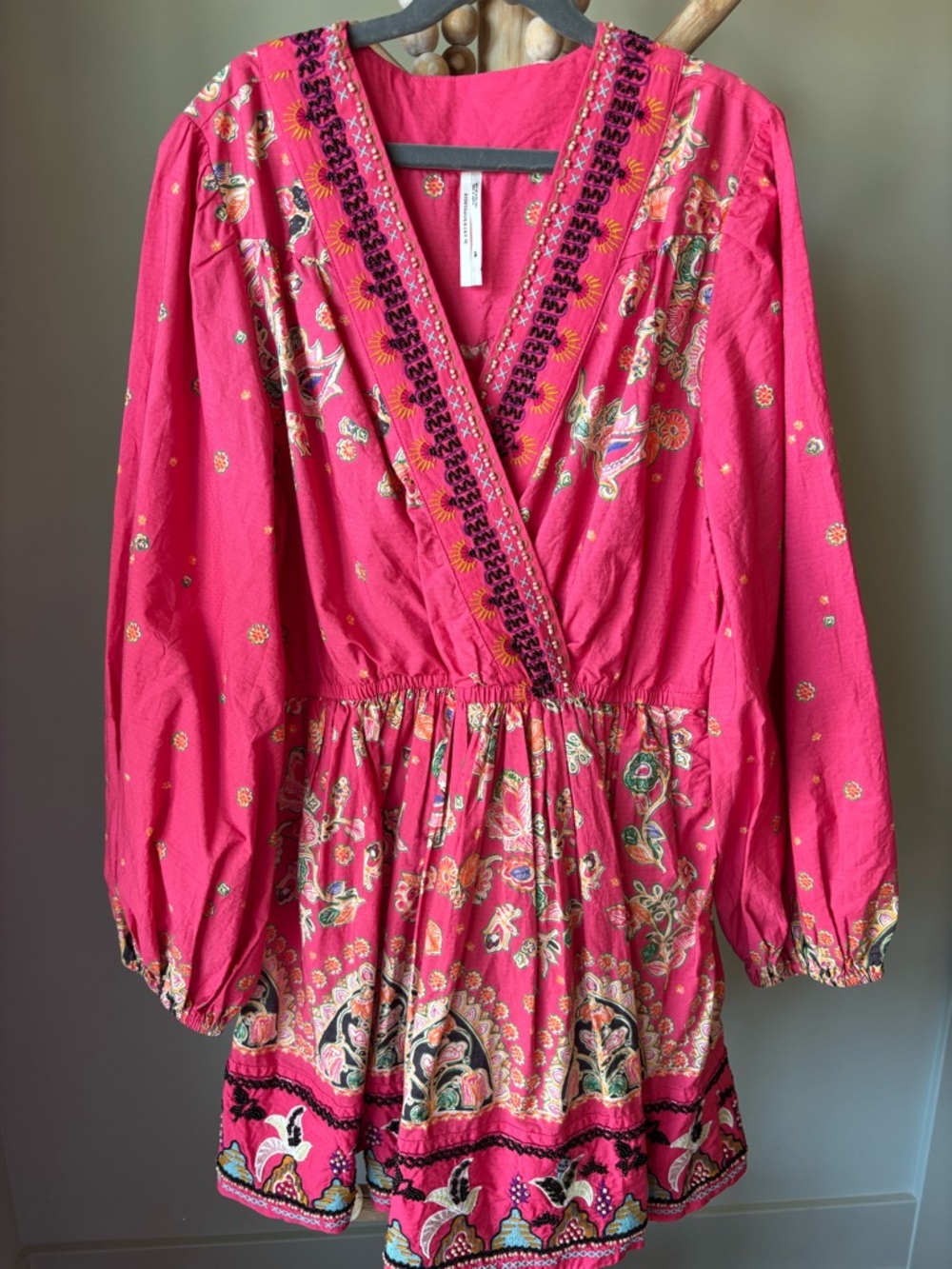 Anthropologie Pink Embroidered V-Neck Dress